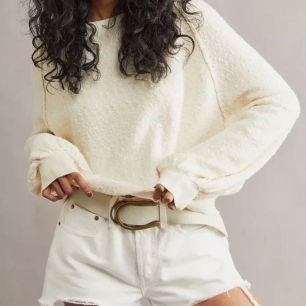 Free People | Found My Friend Pullover Sweater Minimalist in Cream | Size Medium